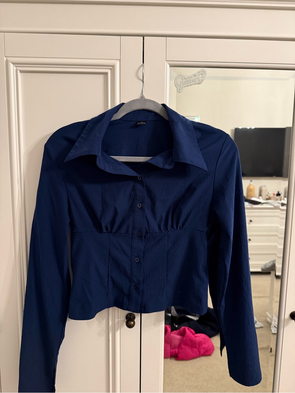 SHEIN Dark Navy Button-Front Collared Shirt